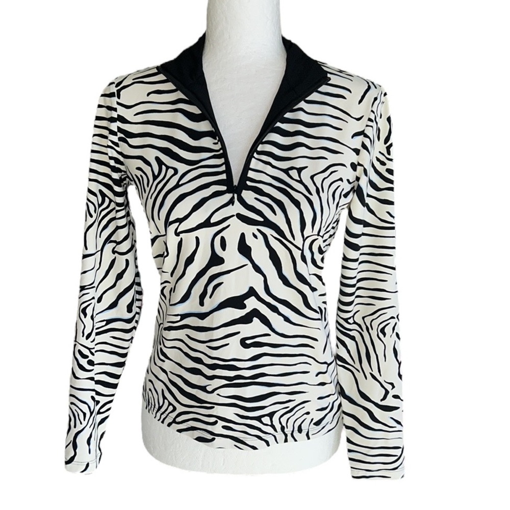 J. McLaughlin Ace Zebra Print Quarter Zip Pullover Top - XS